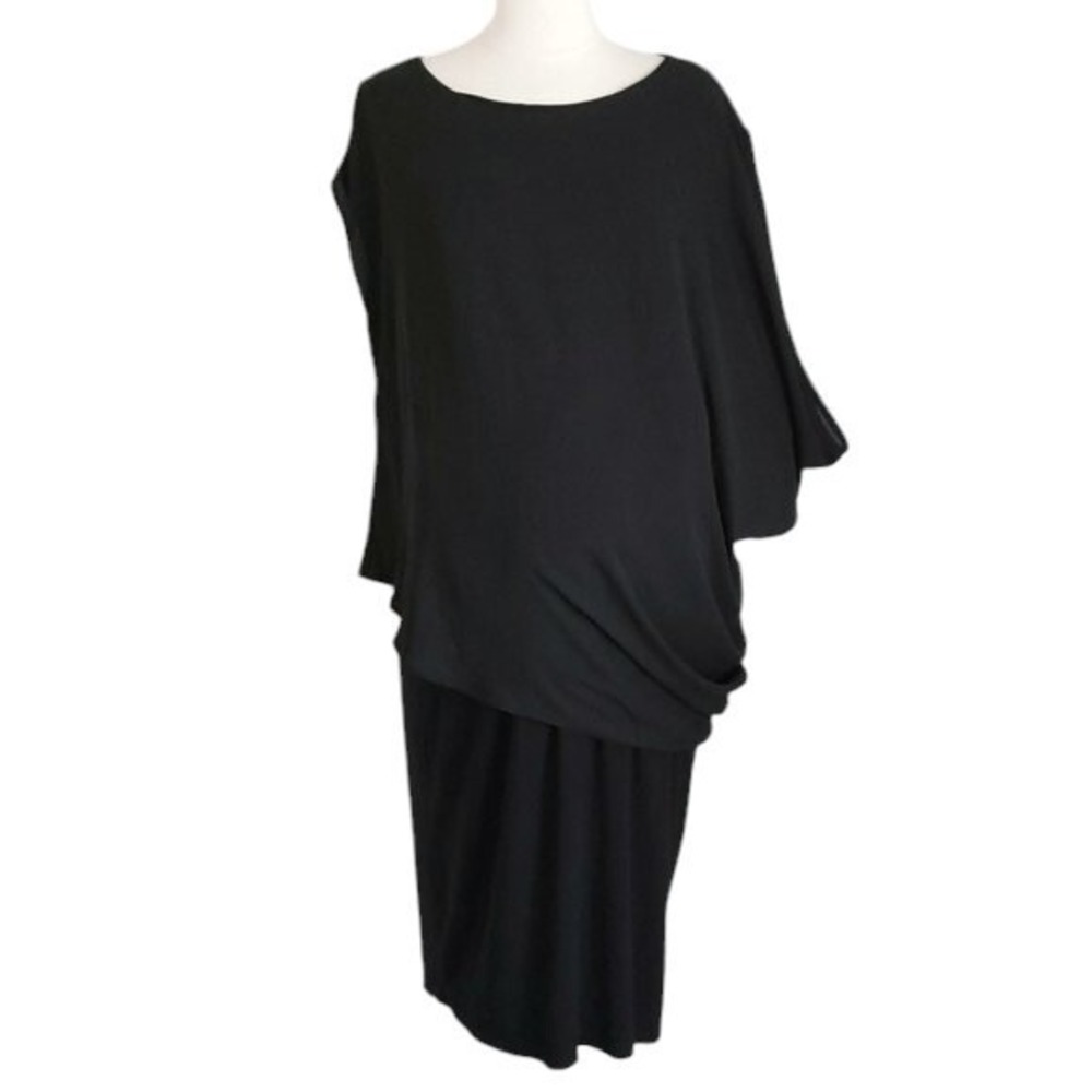 NWOT Asos Maternity Black Jersey Knit &‎ Chiffin One-Sleeve Dress- Size 12